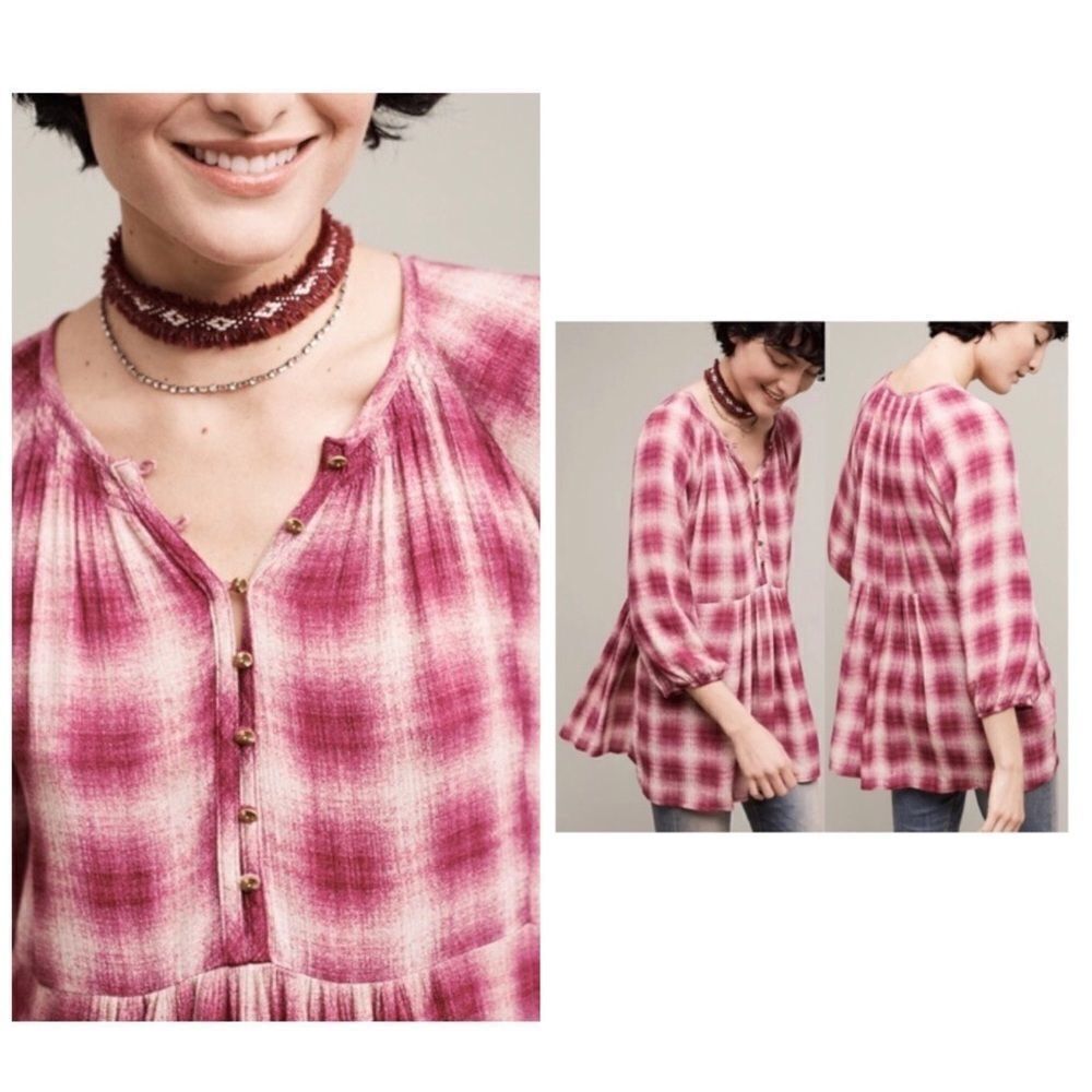 ‎ANTHROPOLOGIE MAEVE Cavalon Peplum Plaid Tunic Top
